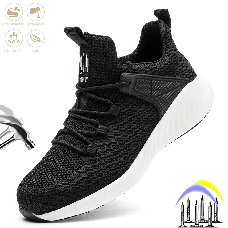 

Breathable Safety Shoes for Men with Steel Toe Indestructible Work Safety Boots Anti-smash Male Soft Construction Sport Sneakers
