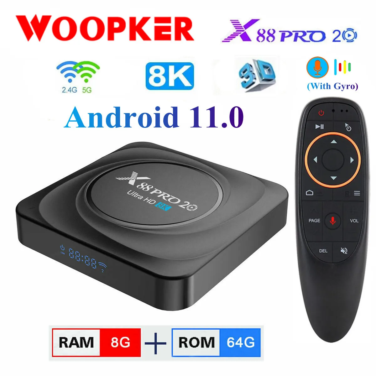 ТВ-приставка X88 Pro 20 на Android 11 Rockchip RK3566 8 ГБ ОЗУ 128 Гб ПЗУ Смарт 8K 2 4G 5 8G WIFI Google