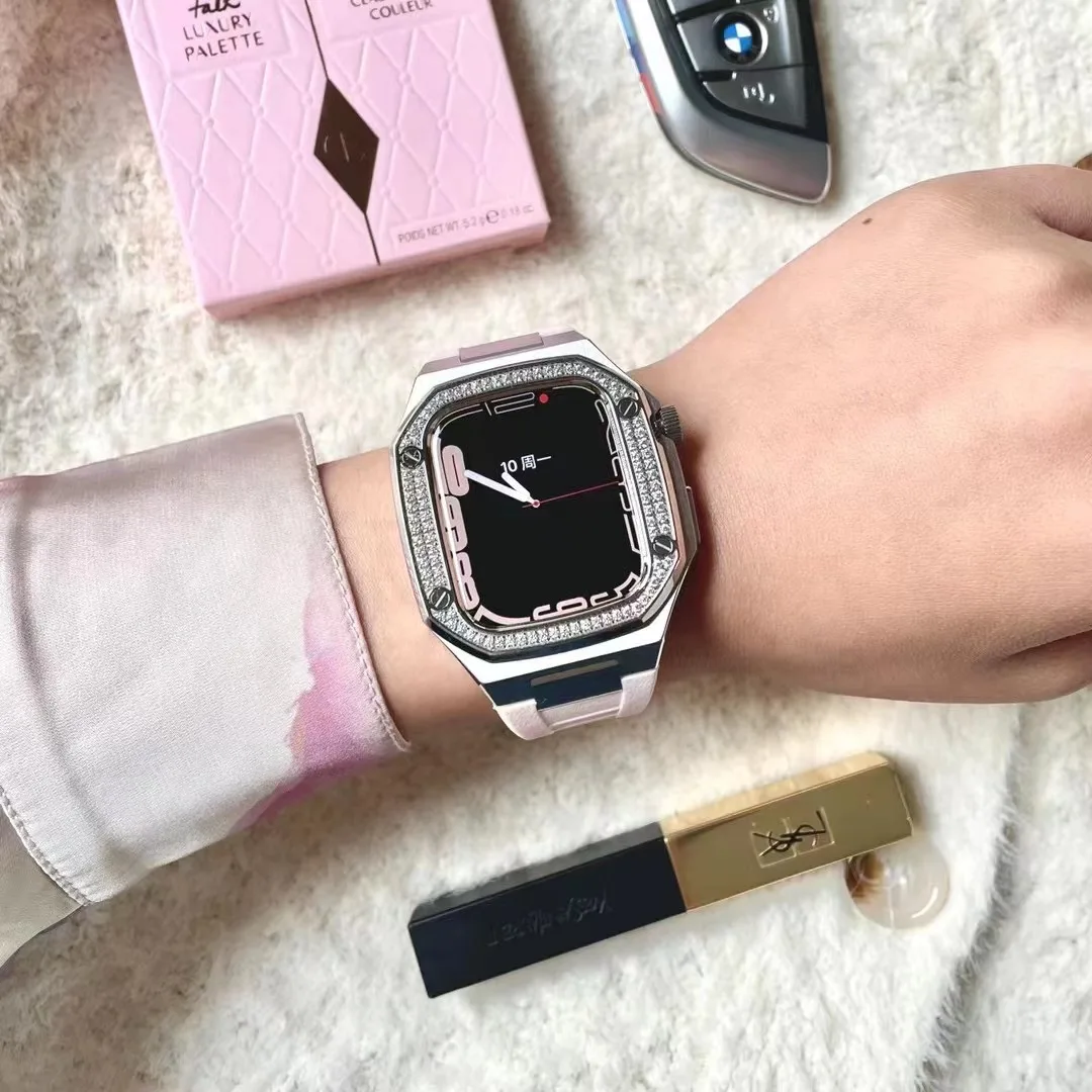 

Latest Modification Mod Kit for Apple Watch Band Case 7 45mm 44mm 41mm Luxury Metal Bezel Frame WatchBand for IWatch 7 6 5 4 SE