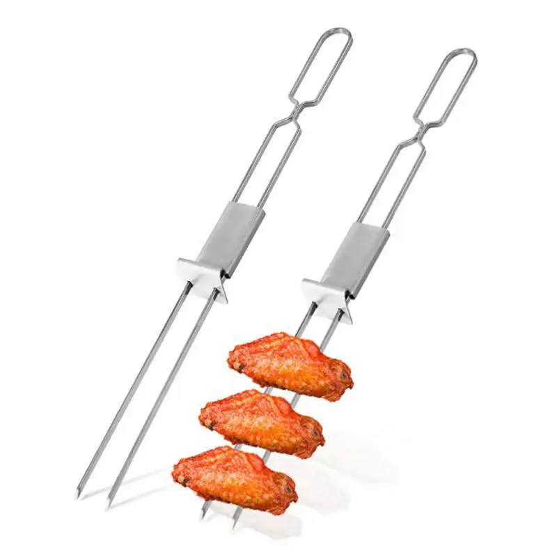 

3PCS BBQ Fork Stainless Steel Barbecue Clip Semi-automatic Barbecue Forks Outdoor Portable Appliance Food Grade Kitchen Bar BBQ