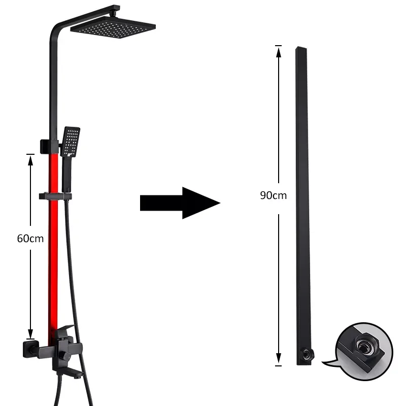 

90cm extension shower pipe black chrome shower faucet extension pipe for shower system shower accessories shower bar