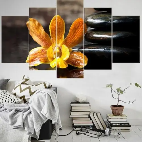 

5Pcs Yellow Orchid Pictures Poster Home Decor Canvas HD Print Paintings Wall No Framed Art 5 Panel Modern Abstract 5 Pieces