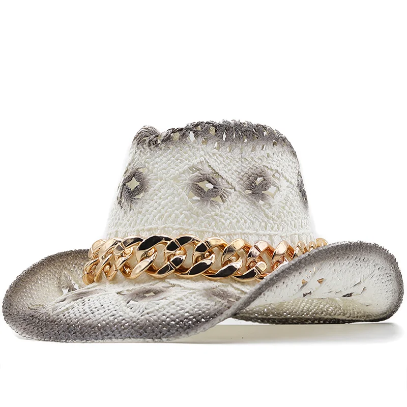 Cowboy Hat Man Woman Western 2022 Summer Wide Brim Hollow Out Sombrero Hombre Paper Straw Sun Hats Beach Caps UV Protection Cap