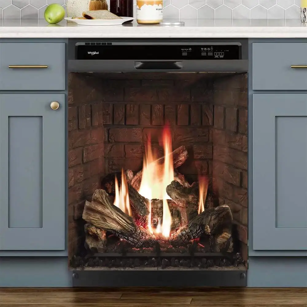

Kitchen Fire Pattern Dishwasher Magnet Decorative Lid Sticker, Magnetic Fridge Lid Sticker, Magnets for Kitchen Cabinet Doors, 2