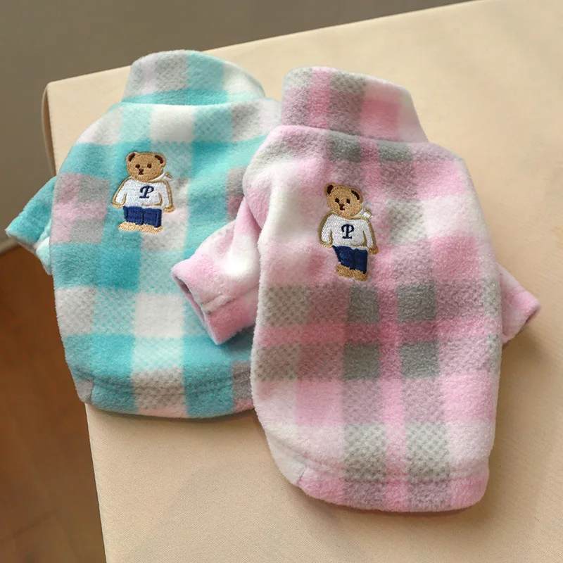 

Blue Pink Colors Warm Two Feet Vest for Pet Dog Autumn and Winter Comfortable Dog Clothes with Bear Printing Pet Bottoming Shirt