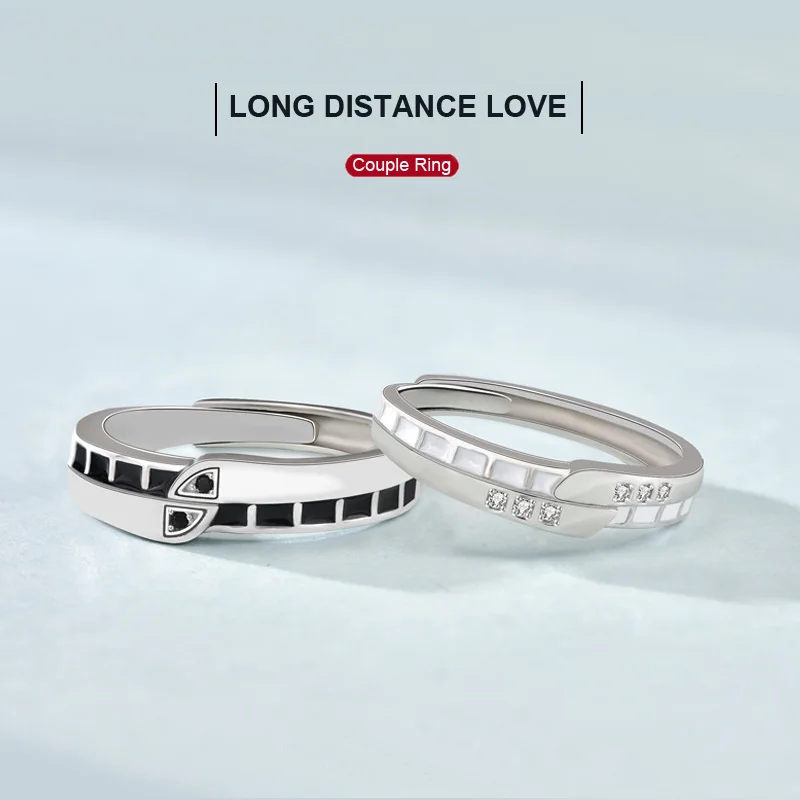 

Original Silver Jewelry for Girlfriend Long Distance Love Ring High Sense of Black and White 925 Sterling Silver Fine Gift