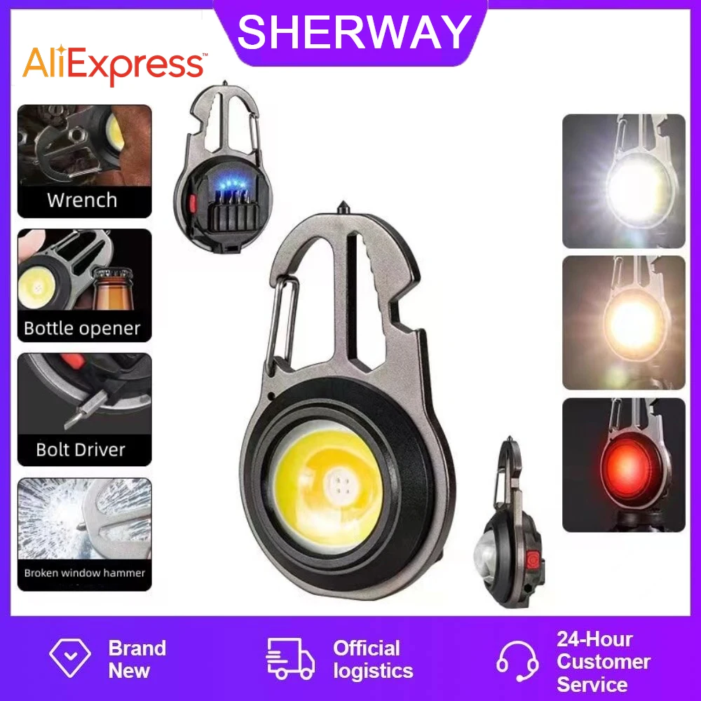 

Multifunctional Mini LED Work Light Small Portable Flashlight Keychain Light COB Inspection Strong Magnetic Torch Outdoor Light