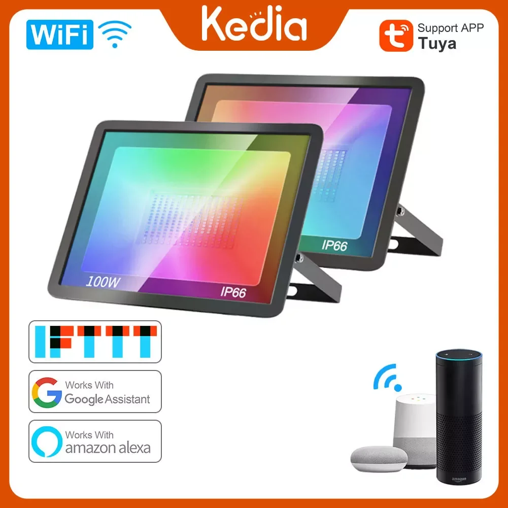 

Smart Floodlight LED Reflector Outdoor 220V 30W 50W 100W RGB Dimmable Warm Cold White Lighting for Alexa Google Home