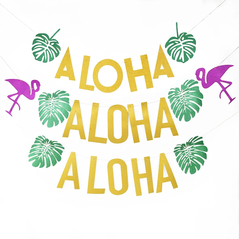 

Hawaiian Party Decorations ALOHA Luau Palm Leaves Flamingo Paper Bunting Banner Summer Tropical Birthday Decoration Supplies