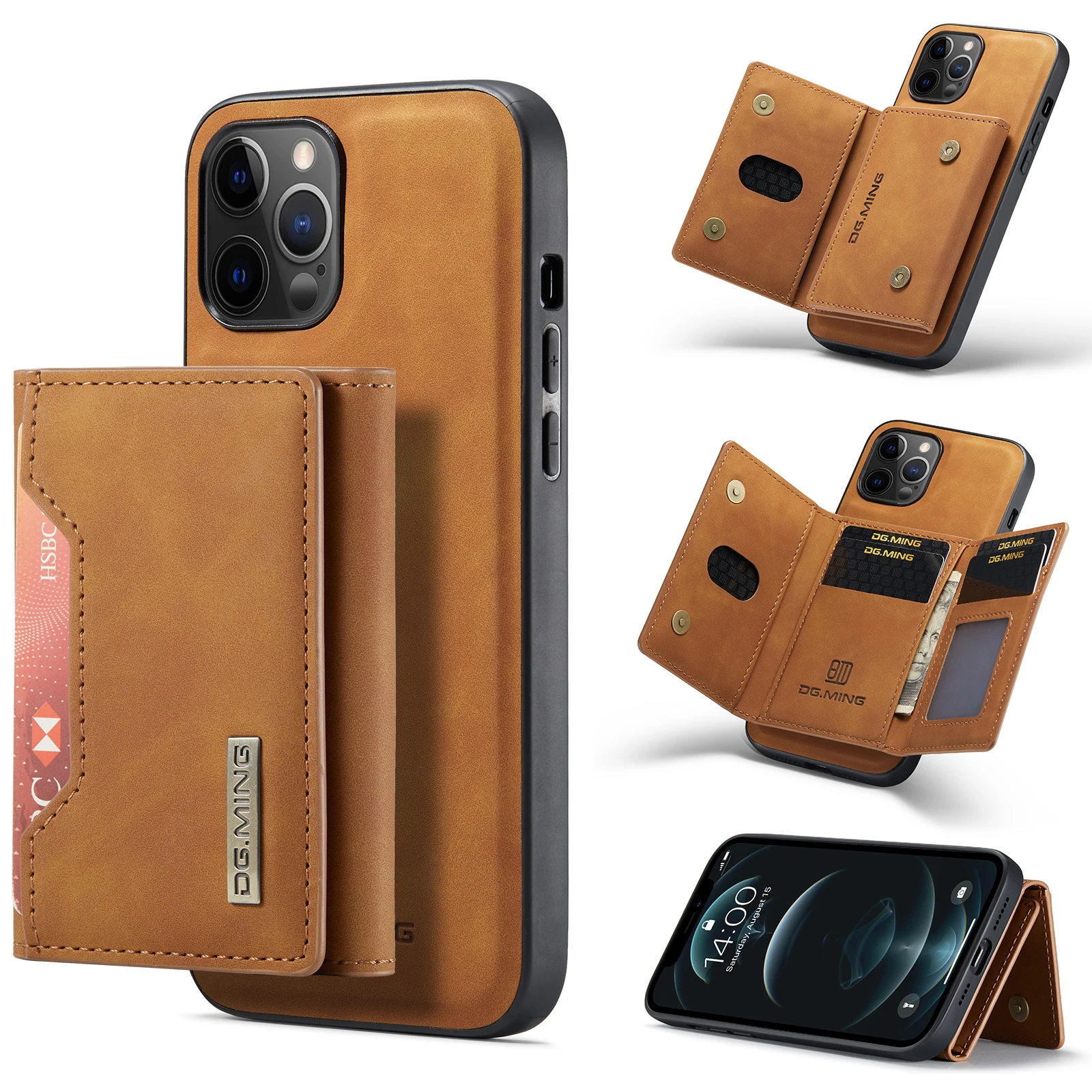 DG.MING Split body Magnetic Case PU Leather Divide Wallet Bag Close Cover for iPhone 13 12 11 Pro Max Mini 8 7 PLUS XR X SE 2020