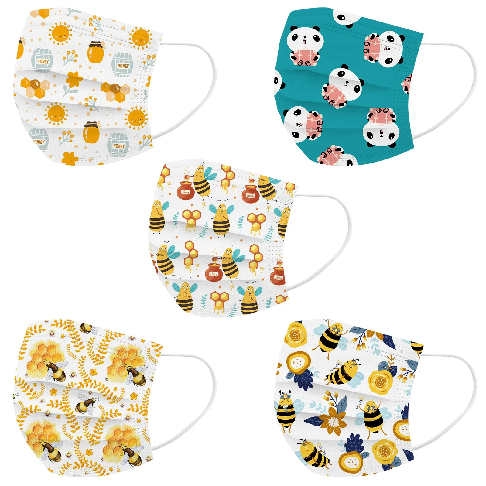 

10 шт., детские маски с принтом пчелы и животных