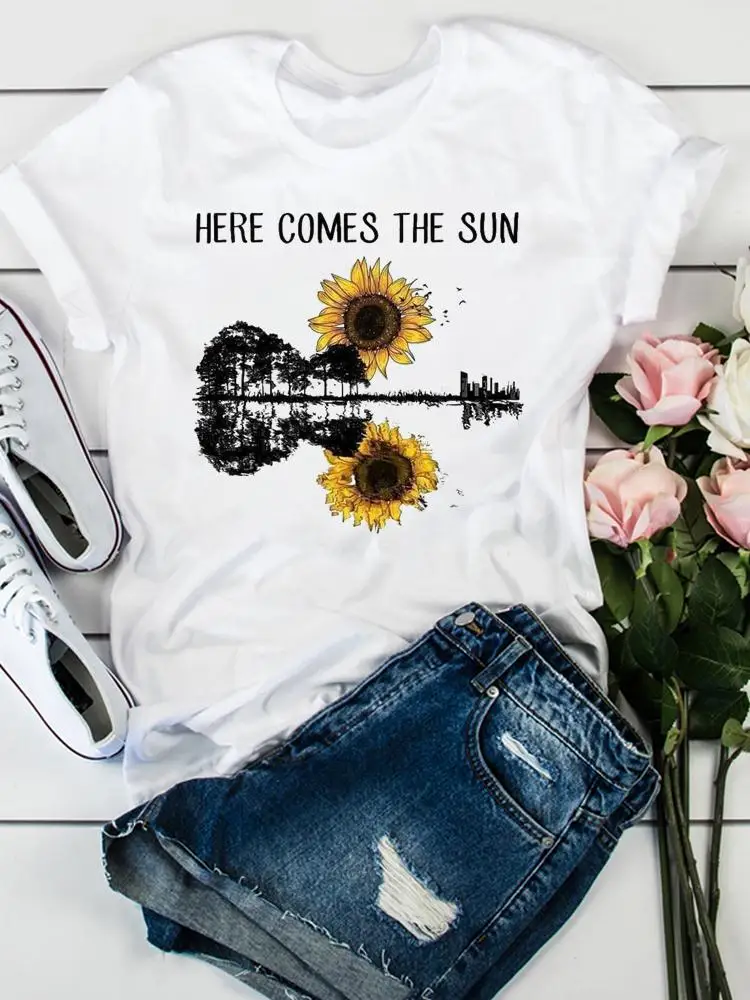 

Clothes Short Sleeve T Print Fashion Women Graphic Tee Flower Watercolor Vintage Love Cute Summer Clothing Female Casual T-shirt