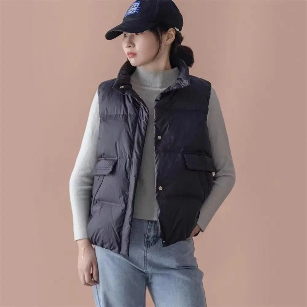 

Down Vests Winter Jacket Women Sleeveless Vests Coats Warmth Cropped Top Korean Fashion Single Breasted Jacket New