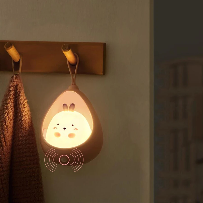 

LED Night Light Sensor Control Cute Animal Human Induction Lamp for Children Kids Bedroom USB Rechargeable Silicone Wall Lights