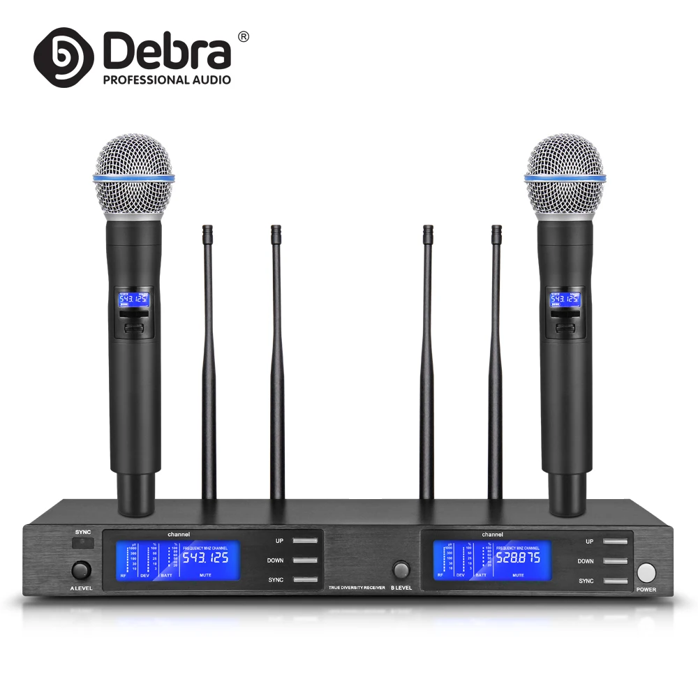 

Debra Audio UR-200 True Diversity UHF dual Handheld wireless microphone system 150M range for stage karaoke conference speech