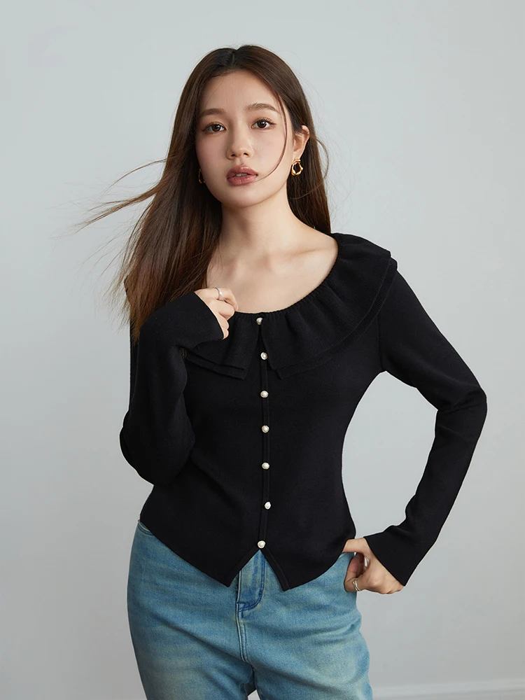 DUSHU элегантный стильный милый двухслойный облегающий свитер с воротником в виде