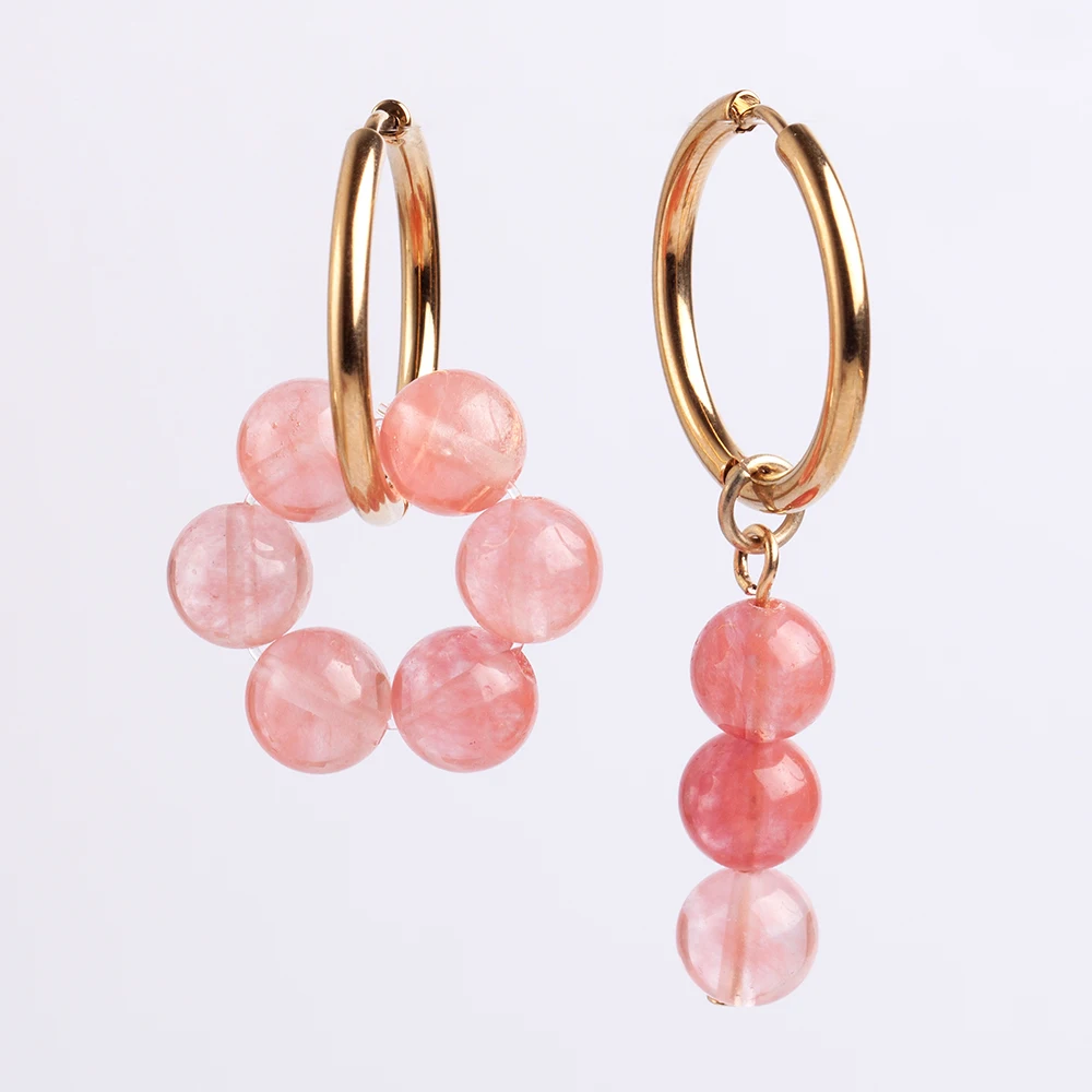 Женские серьги-кольца из нержавеющей стали с натуральным камнем - купить по