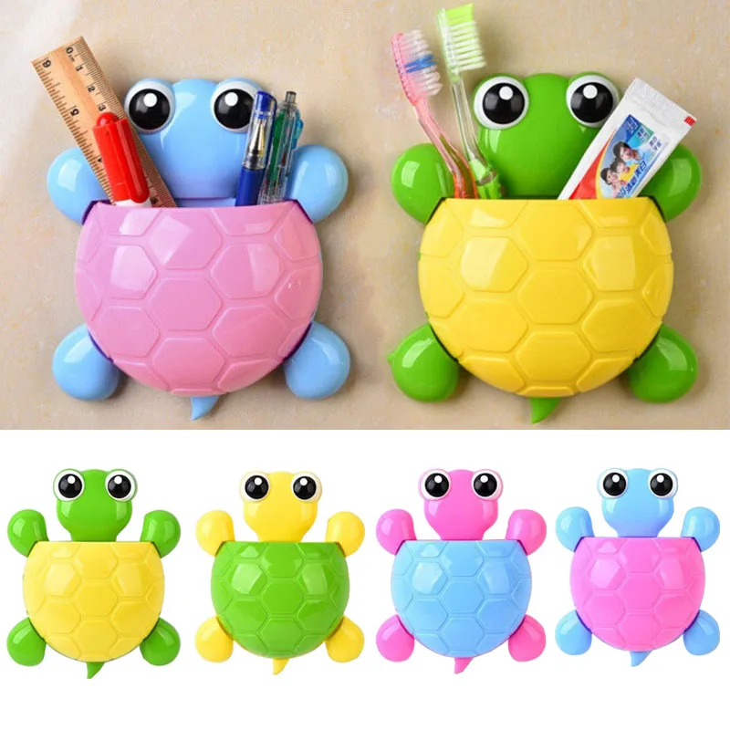 

1Pcs Cute Turtle Toothbrush Holder Strong Suction Toothpaste Shelves Pencil Ruler Storage Children Brush Teeth Bathroom Supply