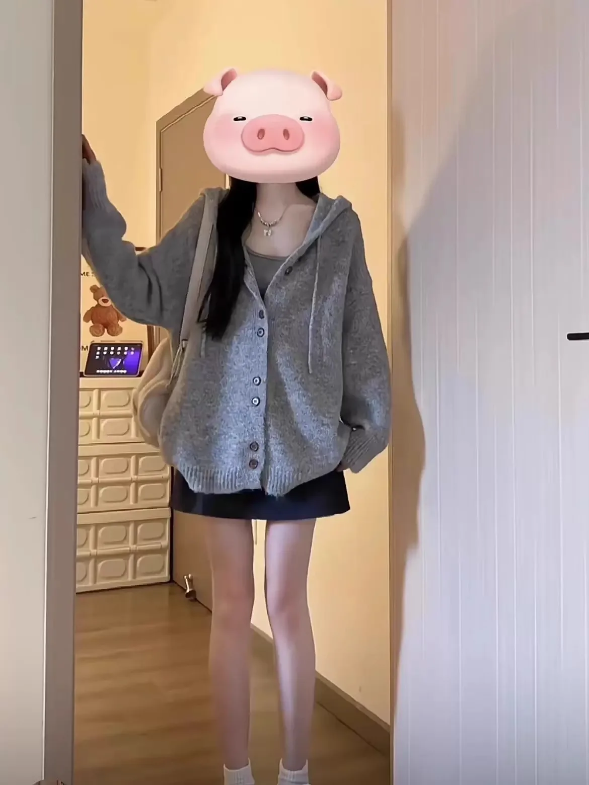 Gray Hood Sweater Cardigan Outerwear Women Autumn and Winter Korean Series Wear Oversize Idle Sle Knit Top