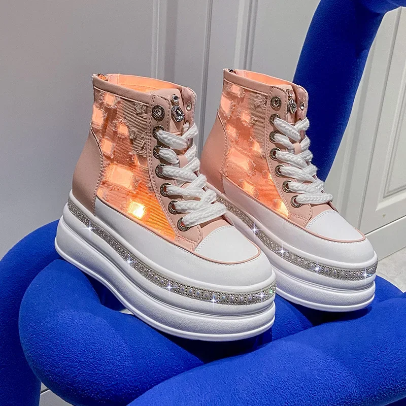 

Женские разноцветные холщовые ботинки, новинка 2024, осенне-зимняя модная спортивная обувь с высокой толстой подошвой, повседневная обувь для улицы