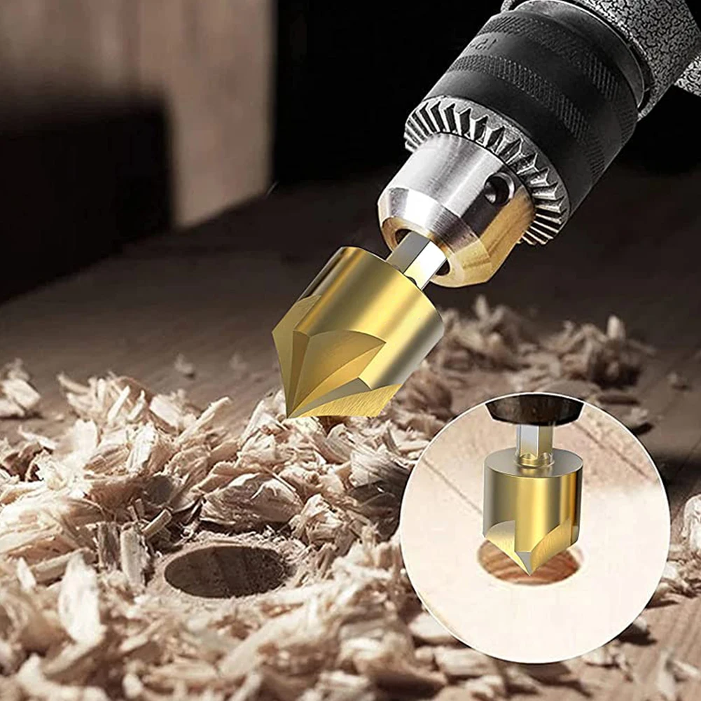 

6pcs 6mm-19mm HSS Countersink Drill Bit Set Hex Shank 5 Flute Chamfering Cutter For Wood Soft Metals Quick Drilling