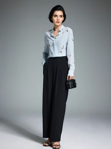 SuyaDream женские рубашки из шелка голубые