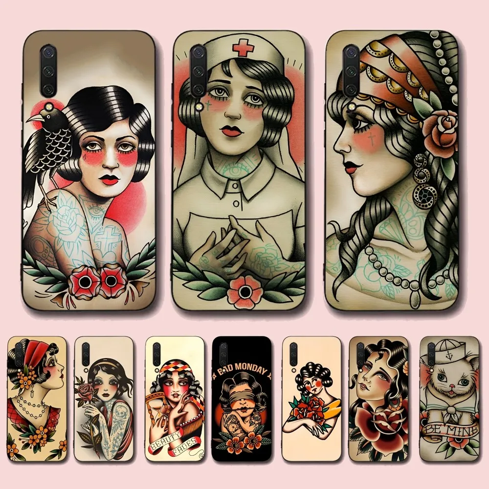 

Old School Tattoo Phone Case For Xiaomi Mi 5X 8 9 10 11 12 lite pro 10T PocoX3pro PocoM3 Note 10 pro lite