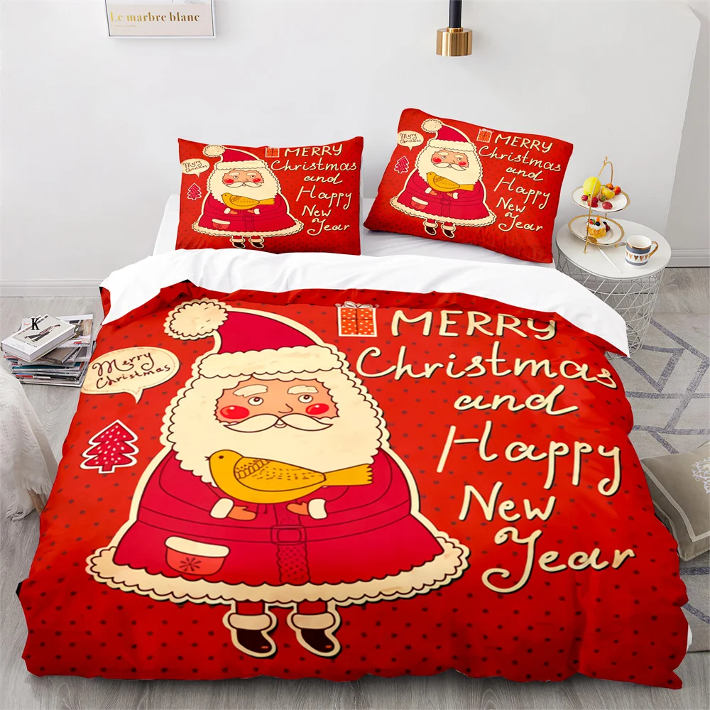 

Merry Christmas Duvet Cover Red Santa Claus Theme for Kids Teens Children Women Boys Girls Happy New Year Decoration Quilt Cover