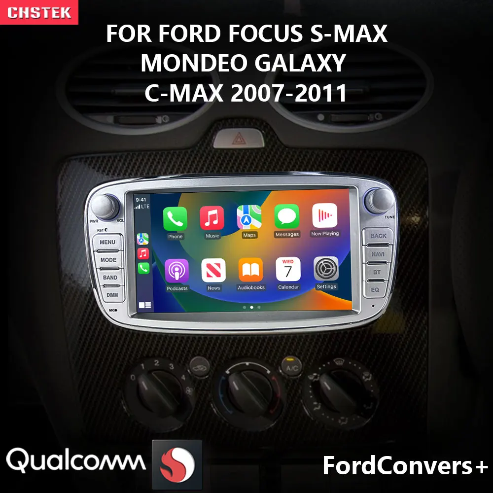 

CHSTEK Car Auto Radio Qualcomm DVD Upgrade Carplay Android 12 4G for Ford Focus Galaxy S-Max C-Max Mondeo 2008-2011 Convers+