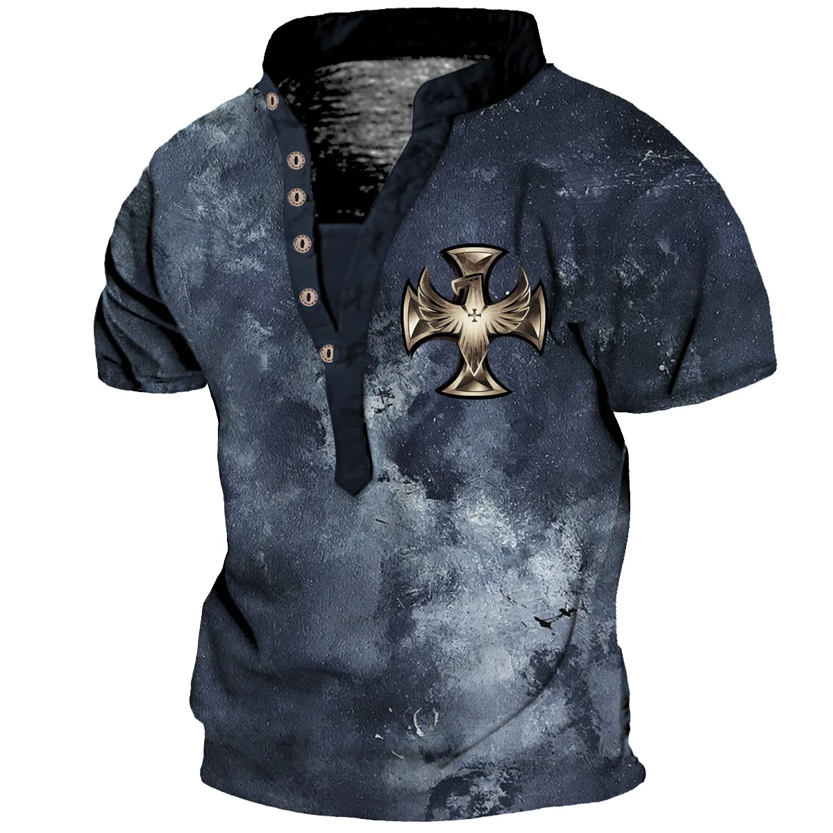2023 Summer Trend T Shirts For Men y2k 3d Print Retro Eagle Cross Tops buckle V-neck Street Punk Short Sleeves Sports Tee