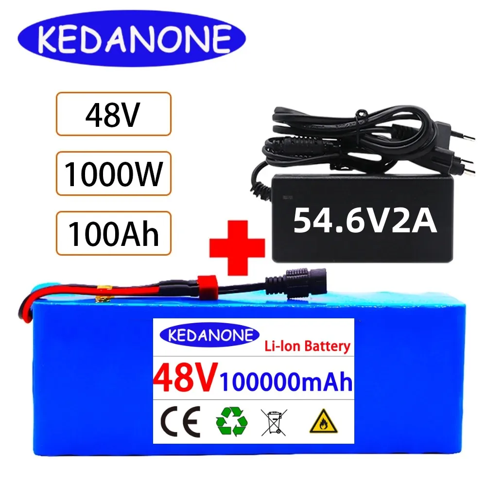 

Paquete de batería de iones de litio 13S3P, 48V, 100000mAh, 100Ah, 1000W, BMS, para bicicleta eléctrica, Scooter, 54,6 V