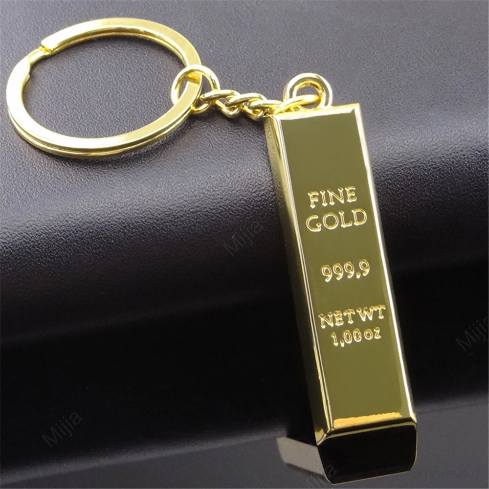 

Vintage Metal Faux Ingot Bullion Keychain Car Key Chain Women Bag Charms Ornament Gold Plated Artificial Gold Bar Key Rings Gift