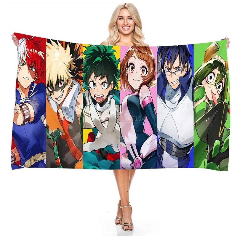 

Полотенце с 3D-принтом My Hero академия, для детей и мальчиков, для взрослых, одеяло для плавания на открытом воздухе, серфинга, пляжа