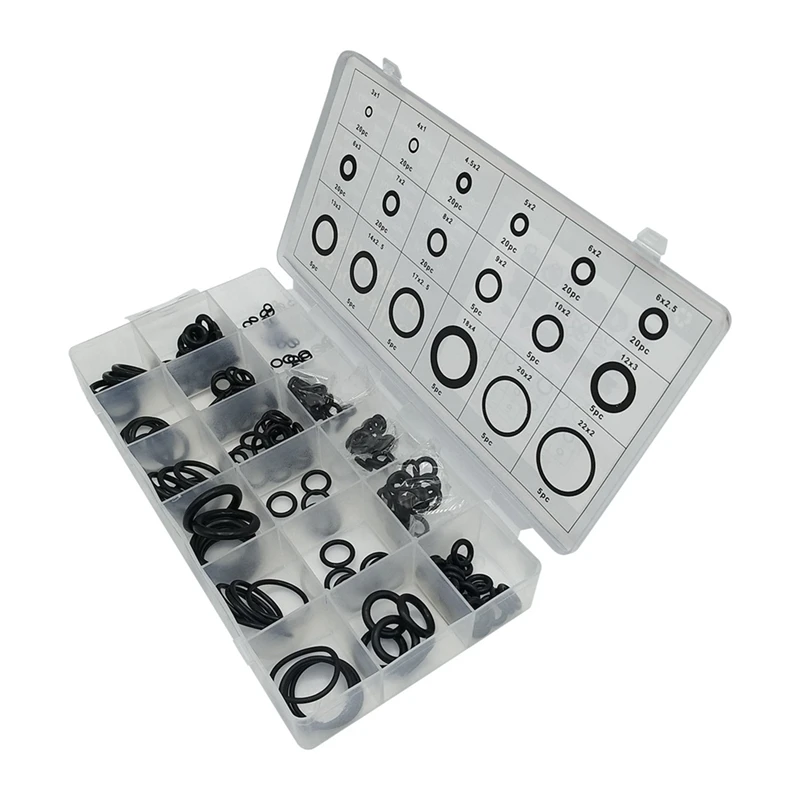 

225PC Black Leather O-Ring Set Sealing Ring Corrosion Resistant Butyl Rubber Pressure Resistant