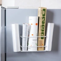 iron wall mounted kitchen rack shelf fridge kitchen organizer roll storage rack shelf paper cling film holder seasoning bottle