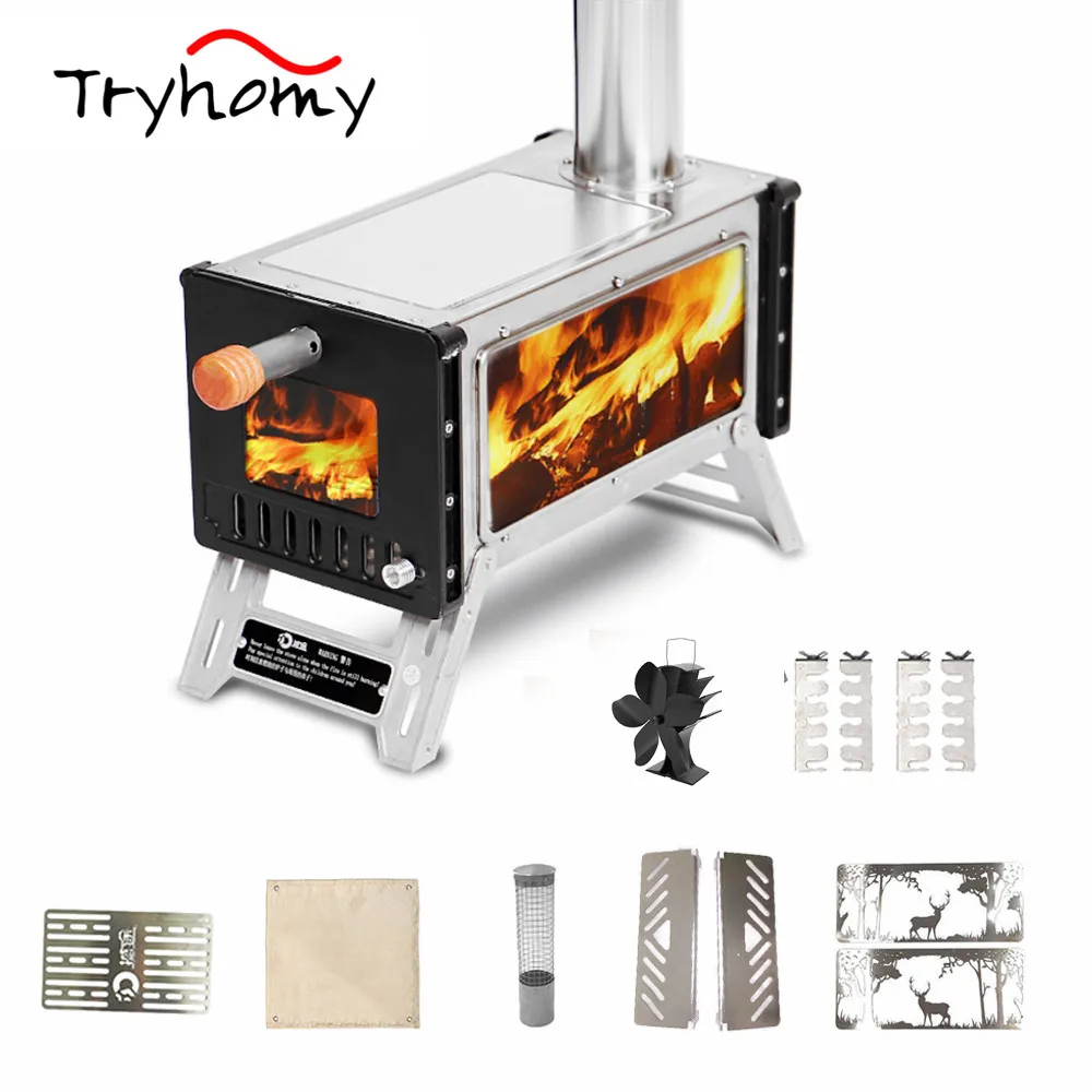 

Stainless Steel Tent Wood Stove with Chimney Pipes Portable Camping Wood Burning Stove for Camping Heating Cooking Tent Stove