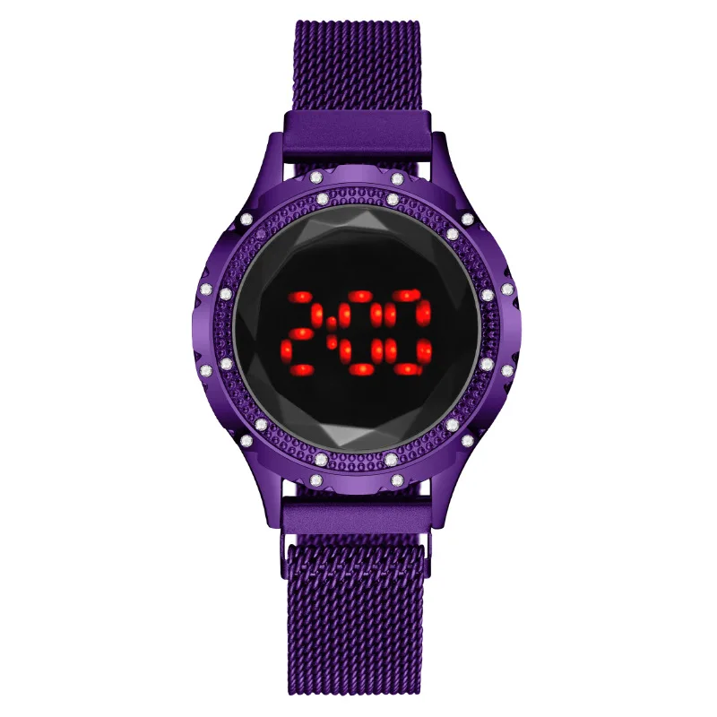 

Модные женские электронные наручные часы для мужчин, магнитные роскошные фиолетовые часы из сплава со светодиодным сенсорным экраном, женс...