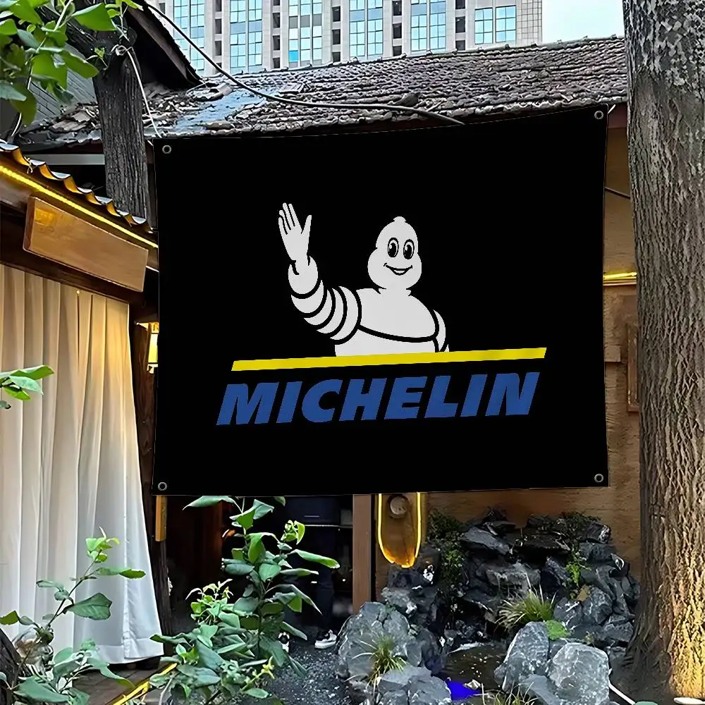 Фото Флаг с логотипом M-Michelins, мультяшный дизайн, научно-фантастический стиль, декор для комнаты, настенный декор, баннер для дома №5