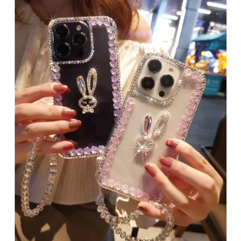 Милый чехол для телефона с кроликом и кристаллами цветами Huawei P50 P60 Pro Mate 50 60 Honor 80 90