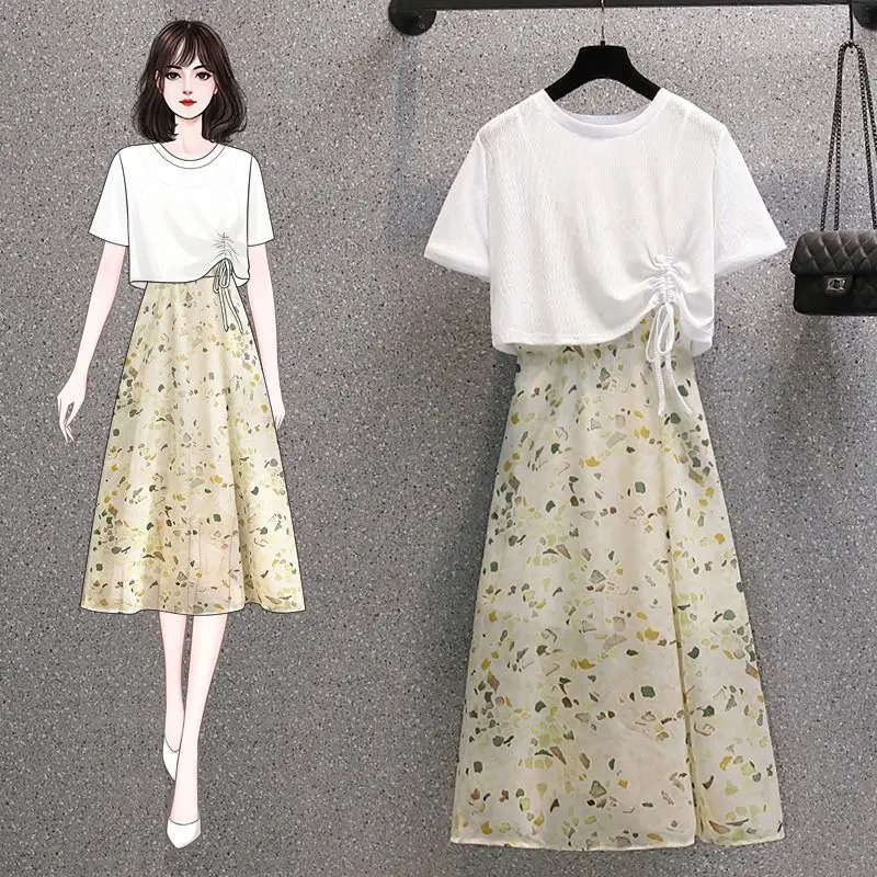 Женская одежда, летнее шифоновое платье на бретелях без рукавов с цветочным принтом и рубашка для защиты от солнца, комплект из двух предметов, G294