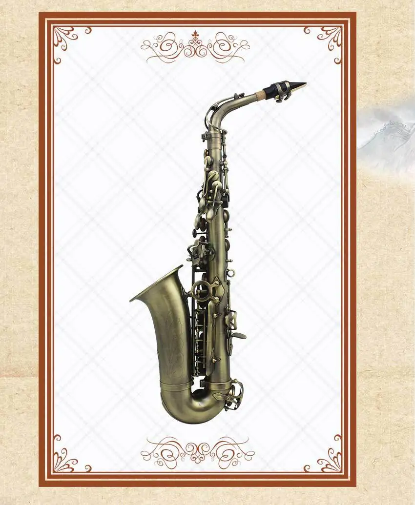 Альт-саксофон из плоского бронзового корпуса E с резной раковиной морского ушка