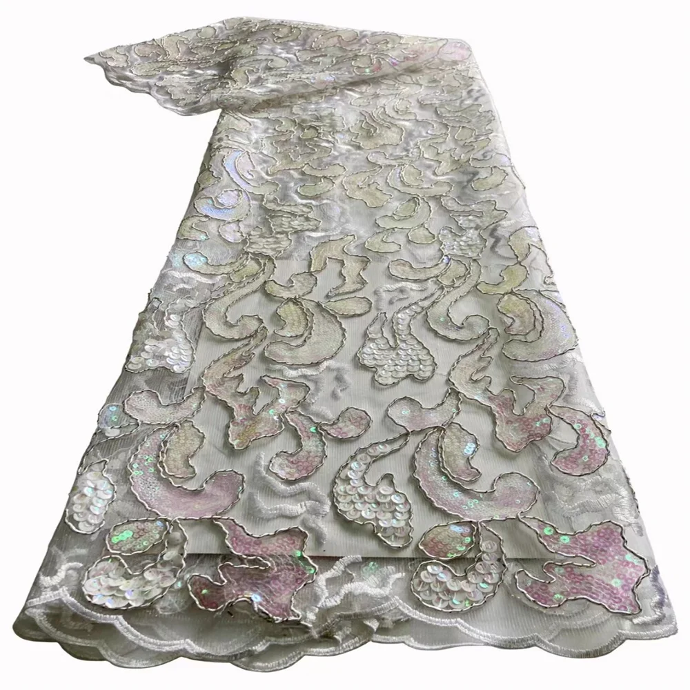 

Nigerian Lace Fabric With Sequins For Wedding 2022 High Quality Embroidery Tulle Lace French Net Lace African Lace Fabric 5yards