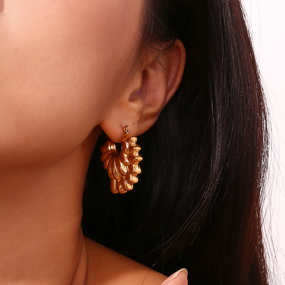 Женские серьги-кольца из нержавеющей стали с лепестками