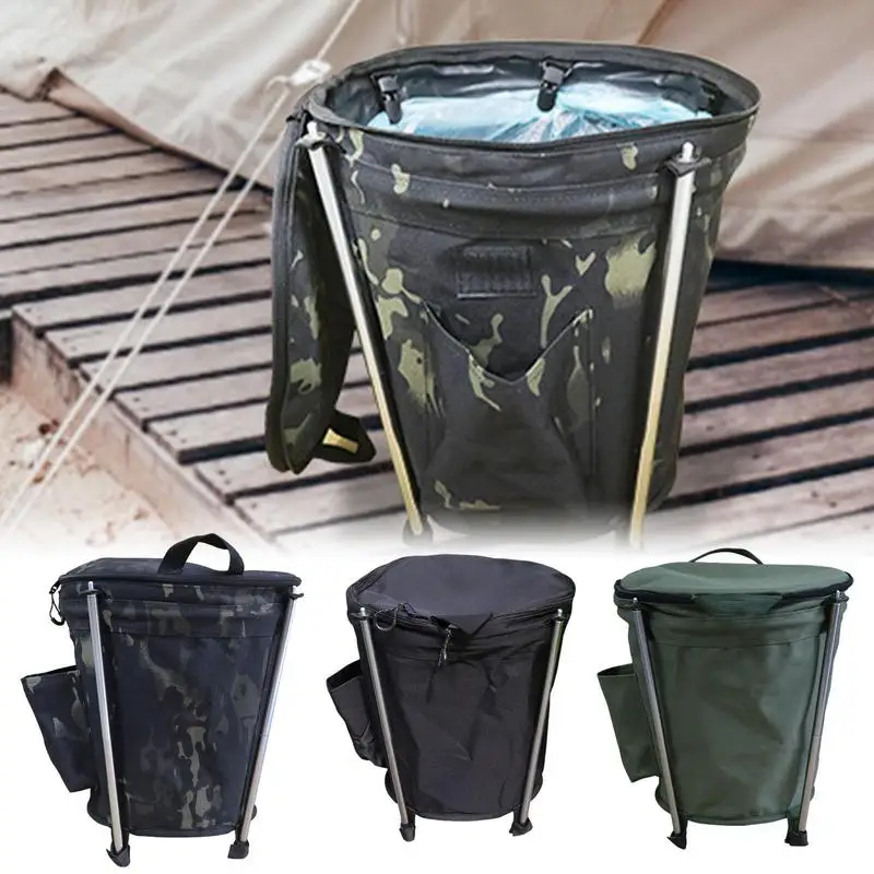 

Camping Trash Can Camping Garden Trash Can Collapsible Garbage Bin Garden Bag With Zipper 20L Yard Waste Bag For Lawn Camping