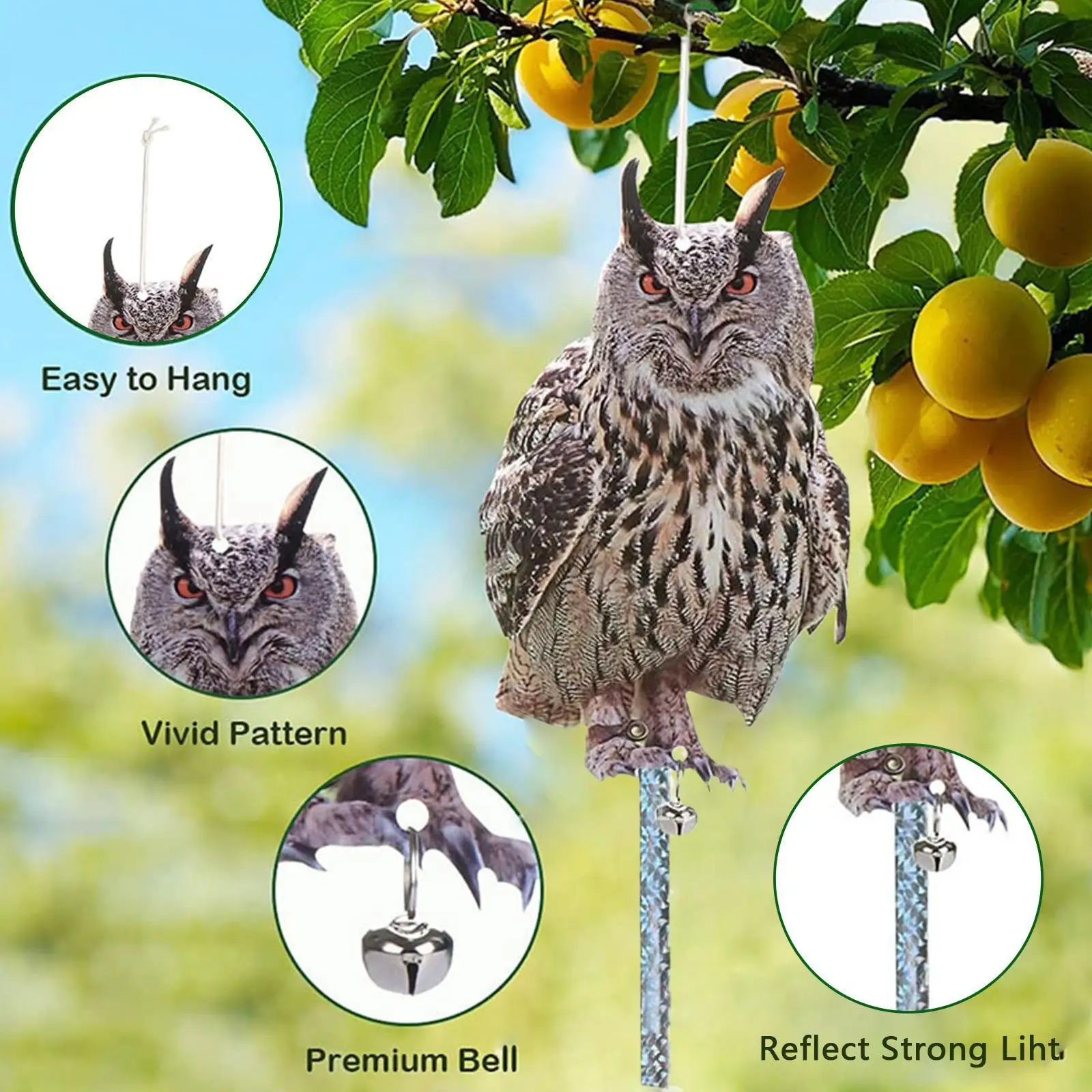 

Bird Repeller Garden Orchard Simulation Owl Bird Scarer Bird Owl Woodpecker Repellent Hanging Reflective Repellent Pigeons O6s5