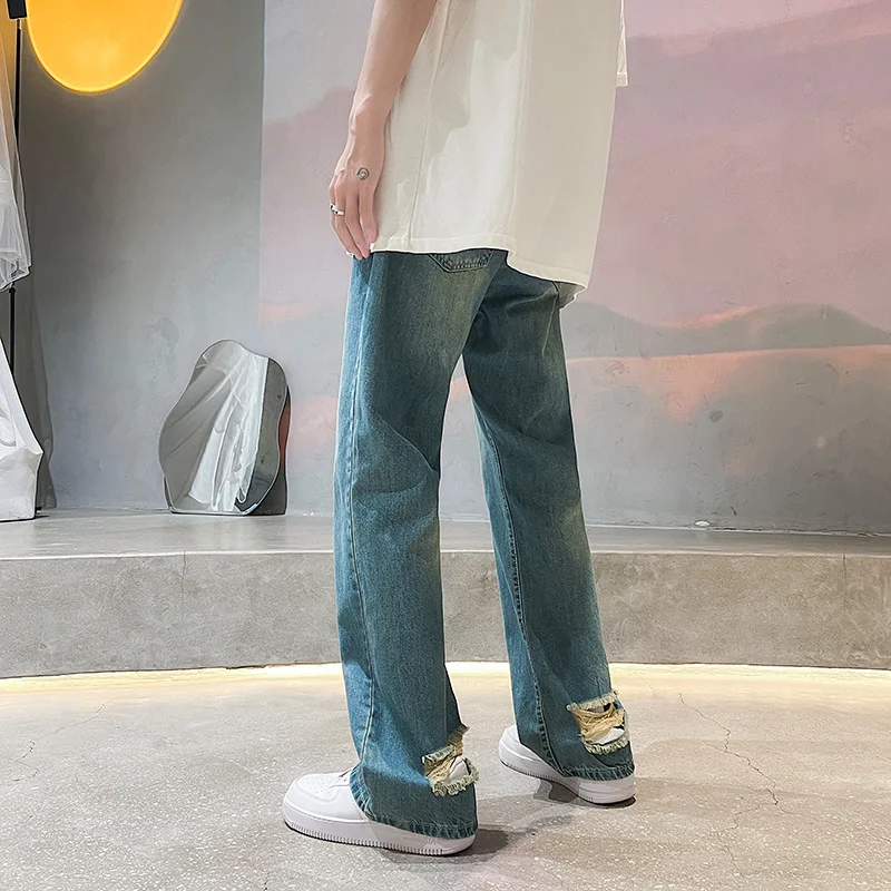 Summer Blue Ripped Jeans Men's Fashion Casual Baggy Jeans Men Streetwear Loose Hip Hop Hole Denim Pants Mens Trousers S-3XL