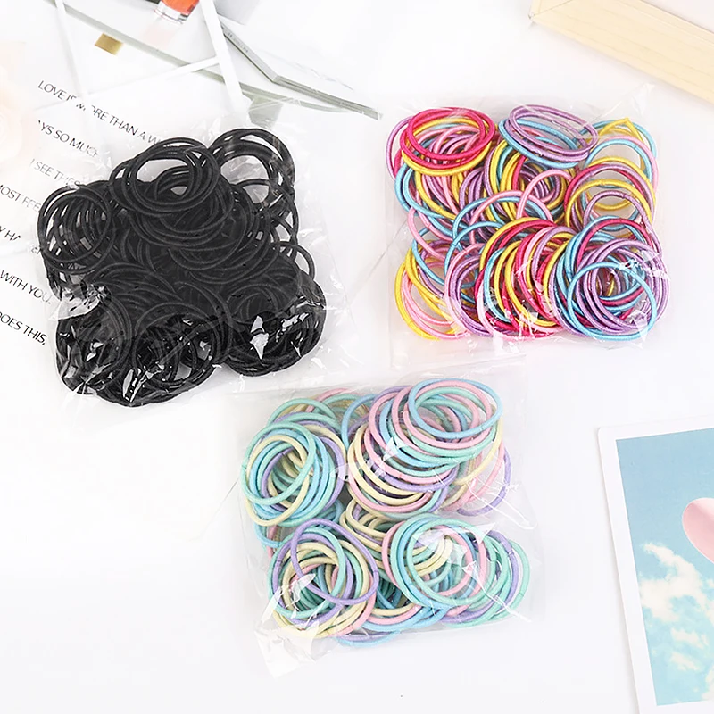 100pcs/lot 3CM Hair Accessories Girls Rubber bands Scrunchy Elastic Hair Bands kids baby Headband decorations ties Gum for hair