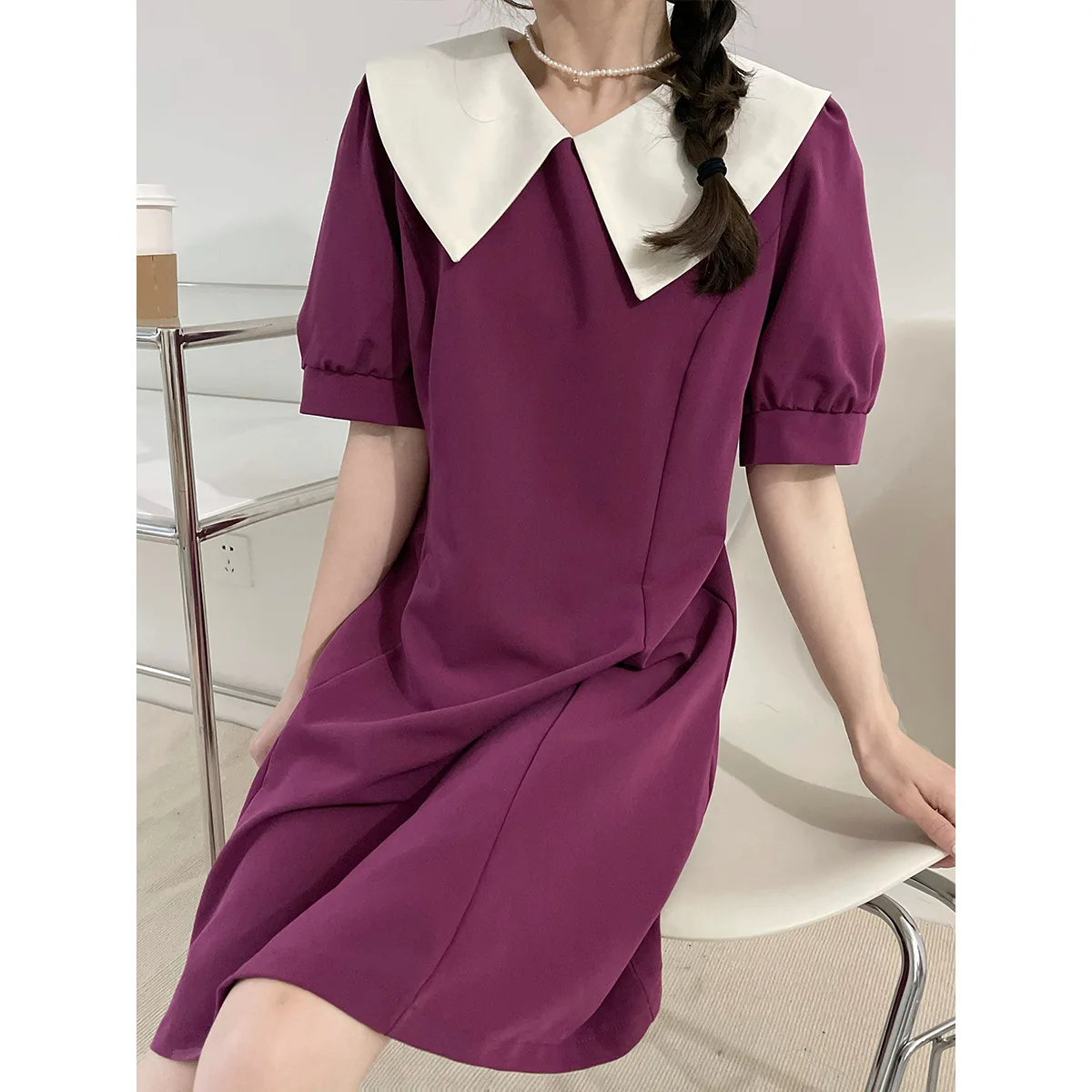 

Летнее однотонное черное платье с воротником-стойкой для беременных женщин 2022