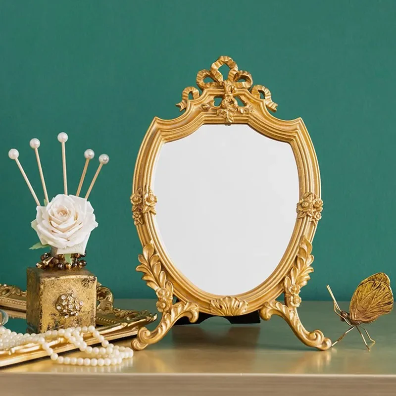 

Gold Makeup Miroir Korean Round Portable Vanity Desk Aesthetic Small Bedroom Mirror Wall Espejos Decorativos De Pared Room Decor