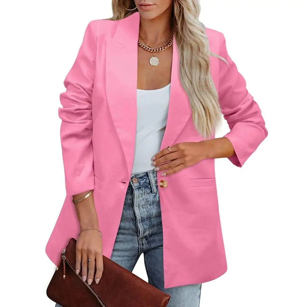 

Women Chic Women's Business S Single Button Lapel Suit Jackets with Pockets Anti-wrinkle Fabric for Formal Commute Solid Color